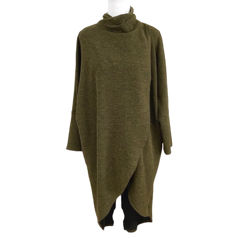 JOSEPH RIBKOFF WISA OLIVE GREEN LONG SLEEVE KNITTED TEXTURED WRAP TUNIC - 12